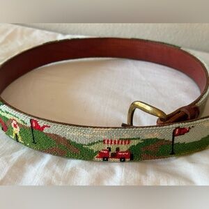 DAN PLACE Needlepoint and Leather Golf Scene Belt

Men’s size 44
